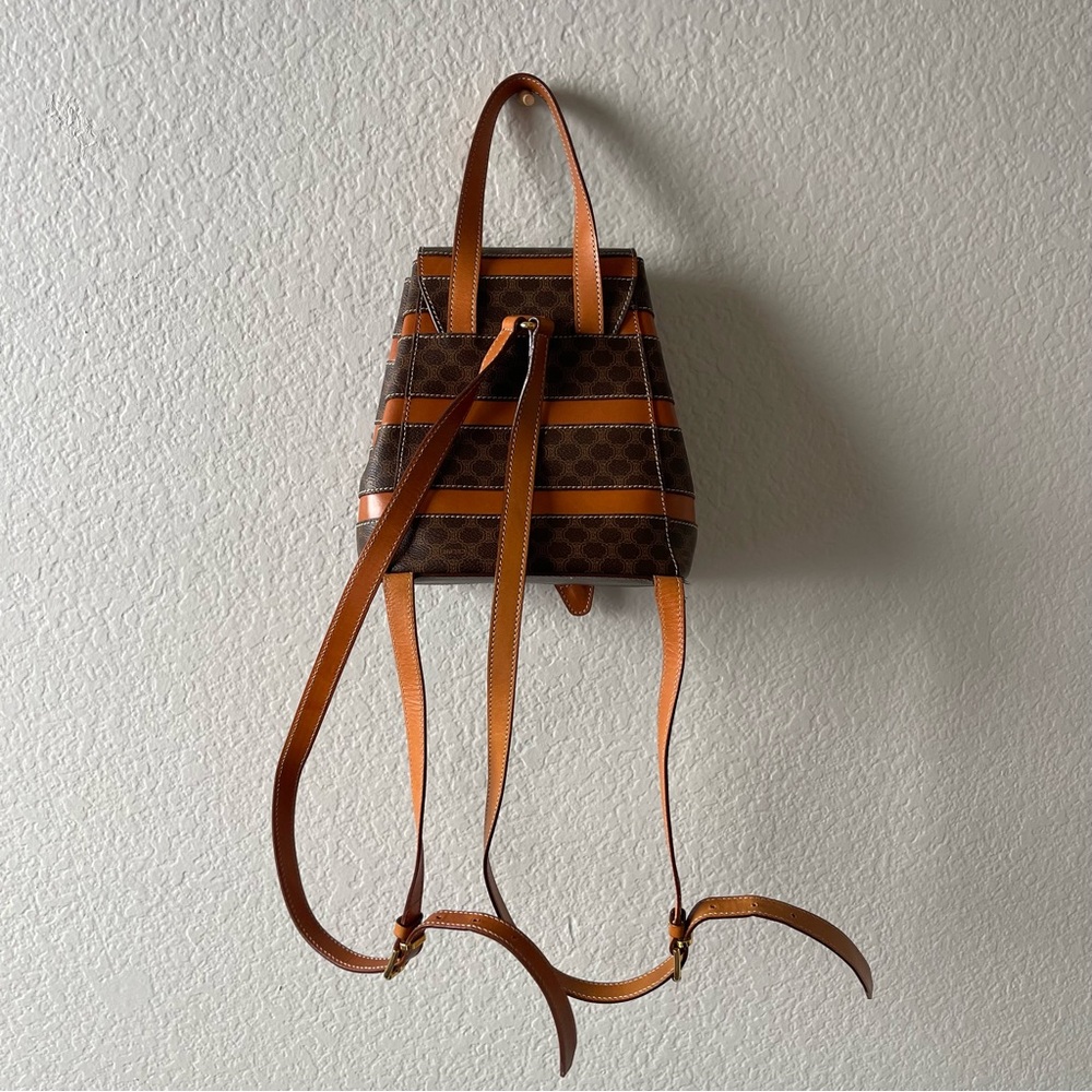 CELINE Macadam Canvas Backpack Purse Brown PVC Leather Vintage MC96* - Picture 3 of 9